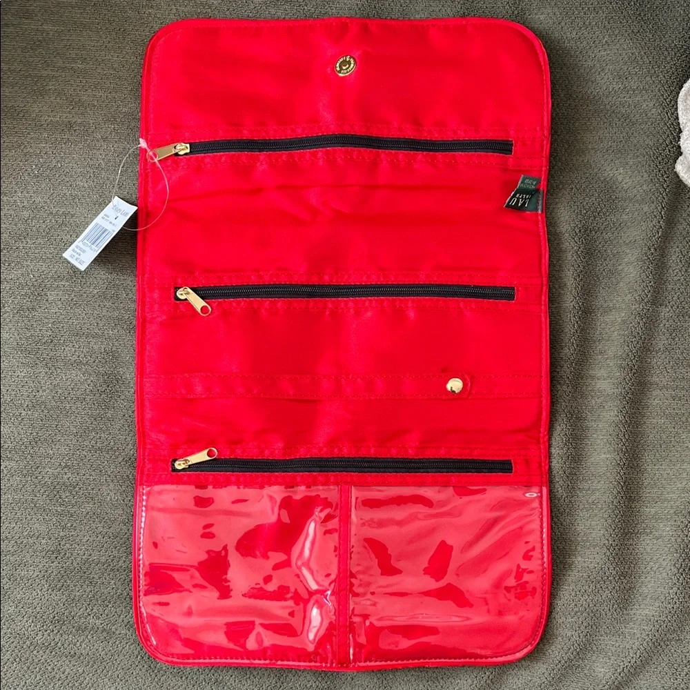 Ralph Lauren Black Velvet Makeup/Toiletry Clutch with Red Trim - Picture 4 of 8